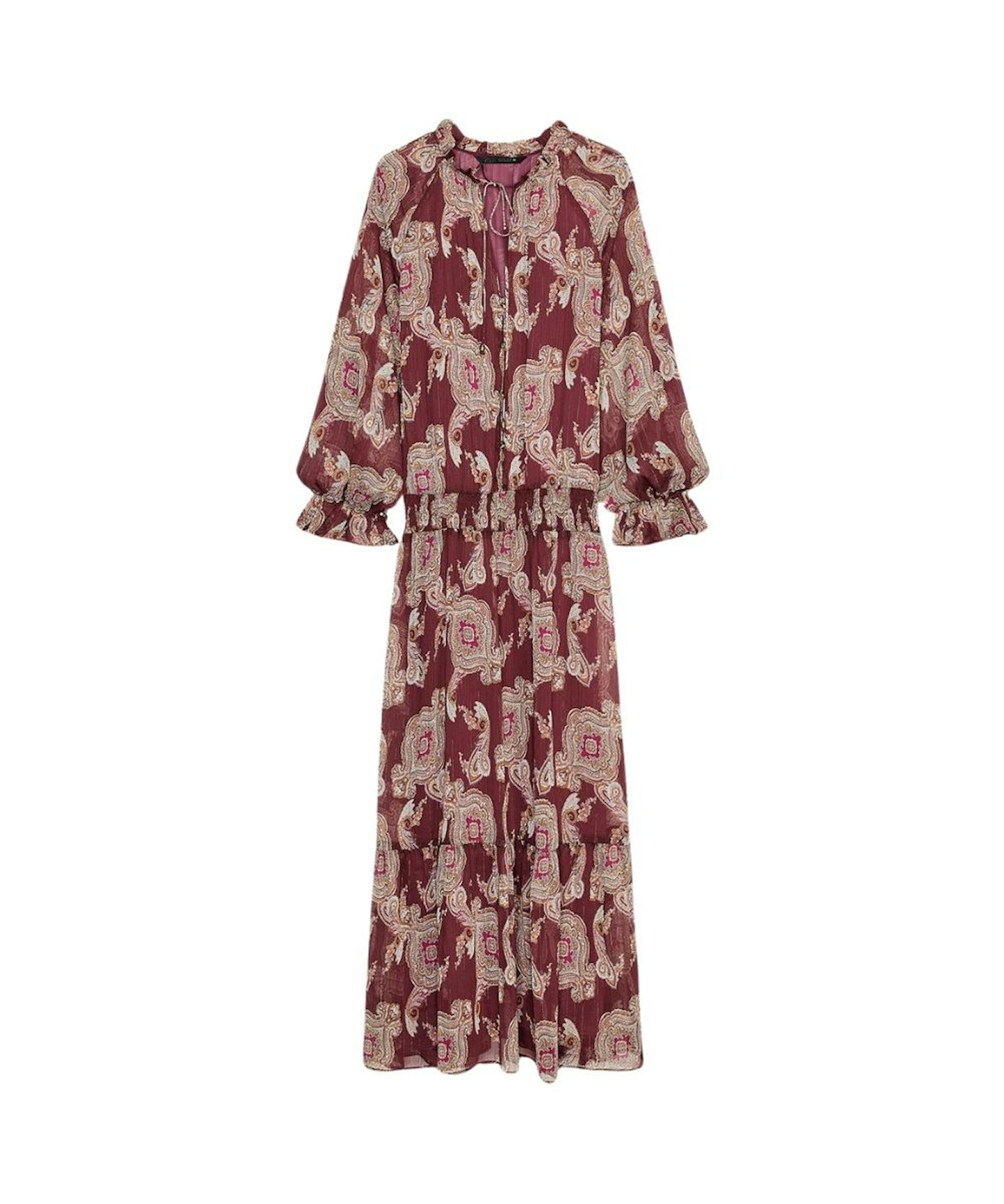 Zara, Long Metallic Thread Printed Dress